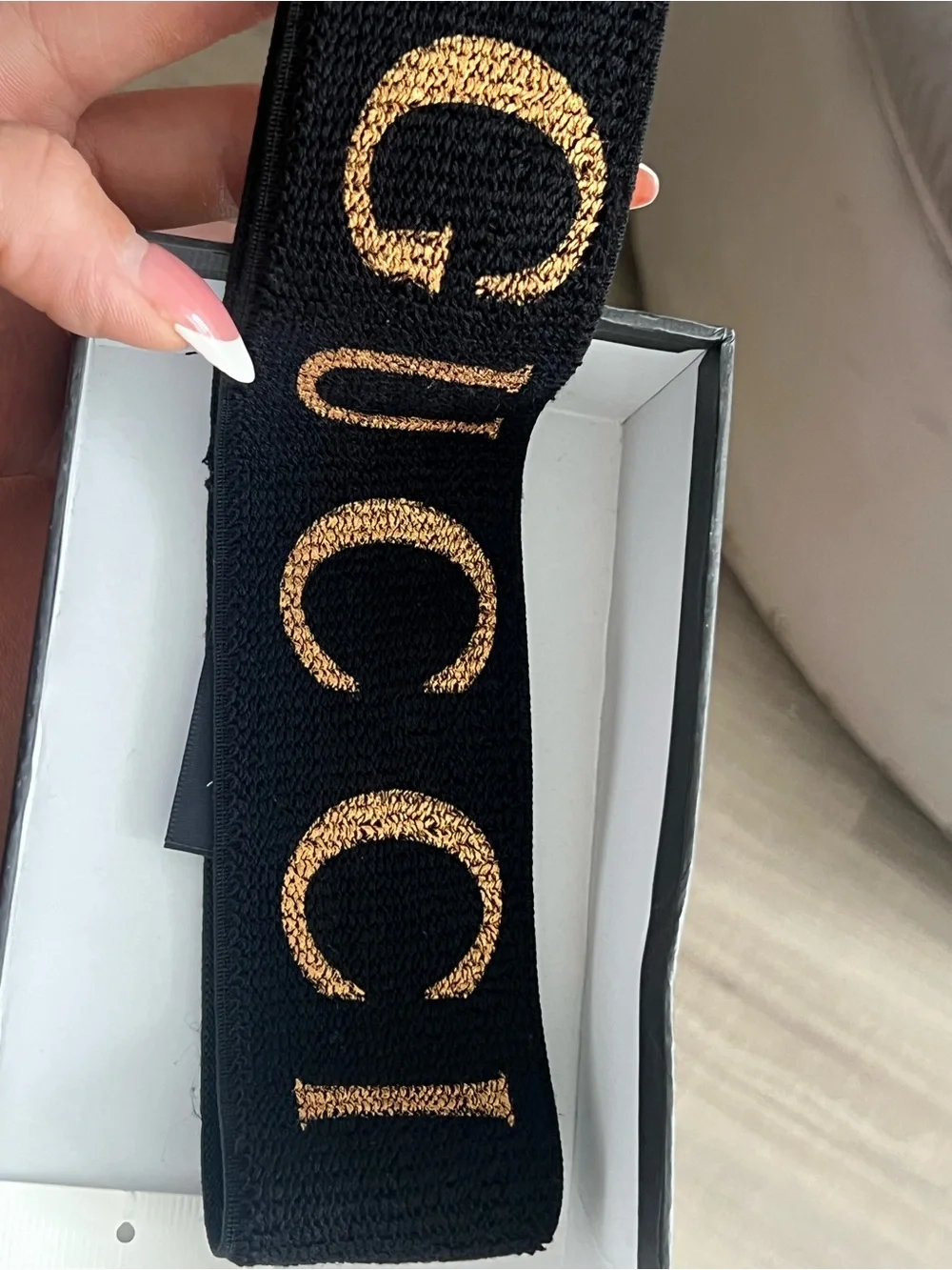 Gucci Black Knit Headband with Gold Logo